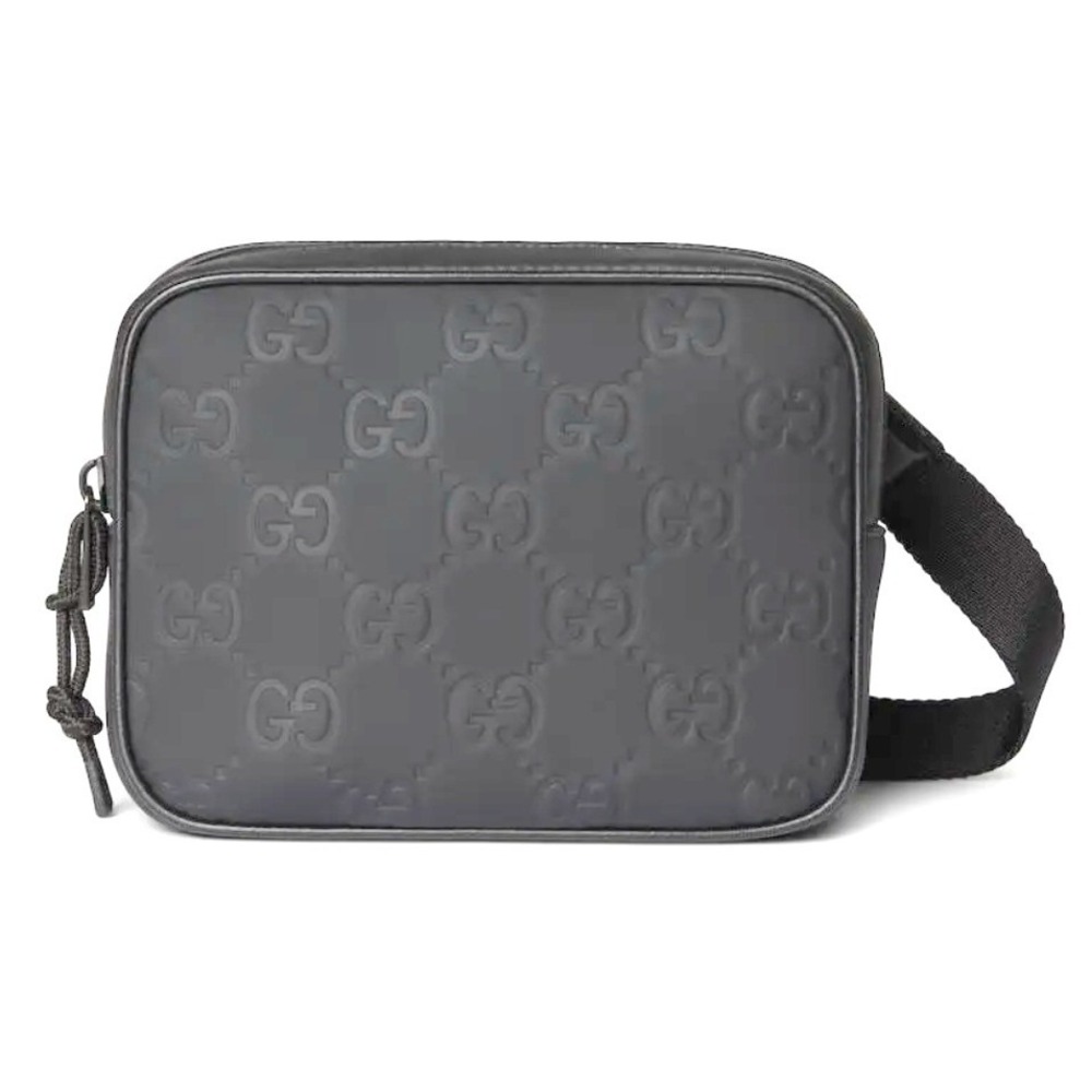 Gucci Edge Mini Shoulder Bag Black GG Matt Rubber, 834246